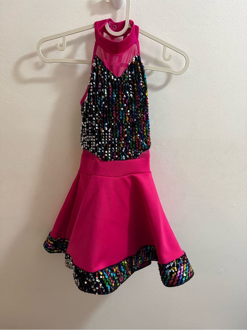 Weissman Hot Pink Sequin Halter Dance Dress